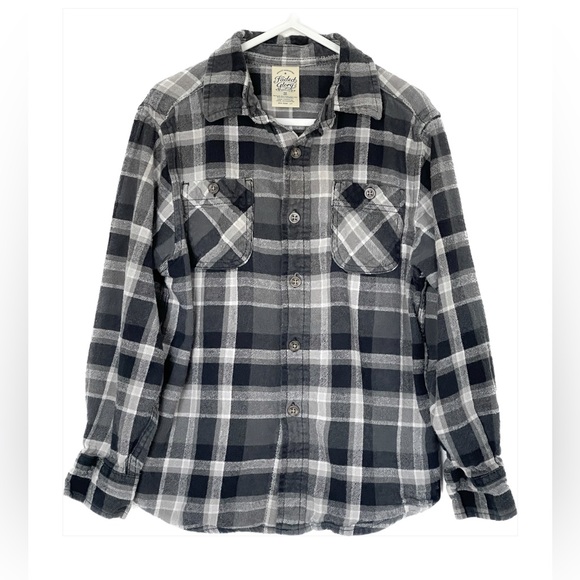 5/$15 Faded Glory Boys flannel plaid shirt size medium black gray - Picture 2 of 5